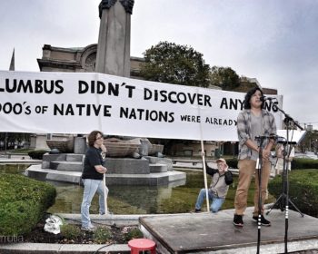 The first annual Indigenous Peoples Day celebration in Syracuse, NY was held in 2017 by Neighbors of the Onondaga Nation and allies. Photo: Julio Urrutia