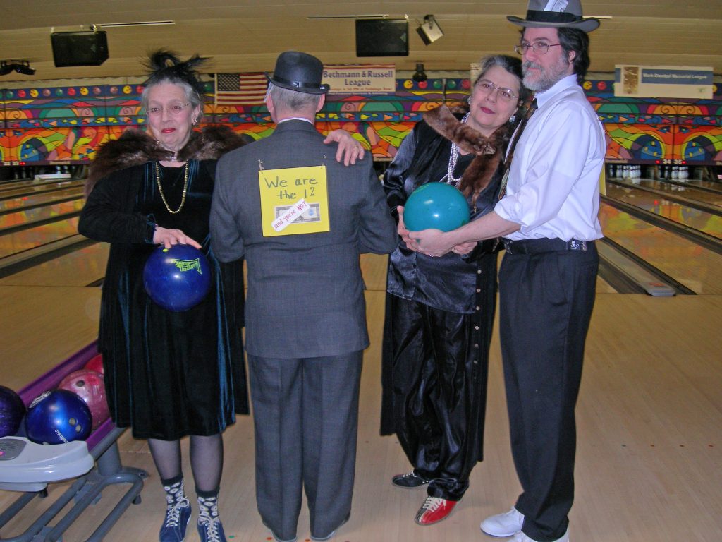 2012 SPC Bowlathon Fundraiser: Rae and her bowling team: "We are the 1% and you are not"